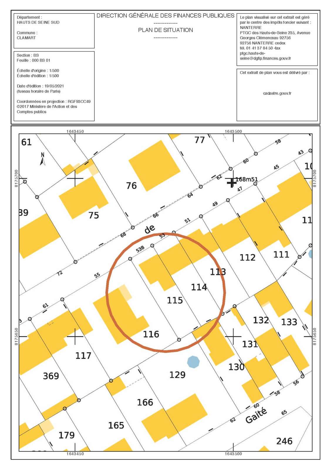 Exemple d’un plan de situation DP1 réalisé via le site du cadastre