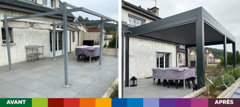 Remplacement d’une pergola en toile par une pergola bioclimatique avec store électrique