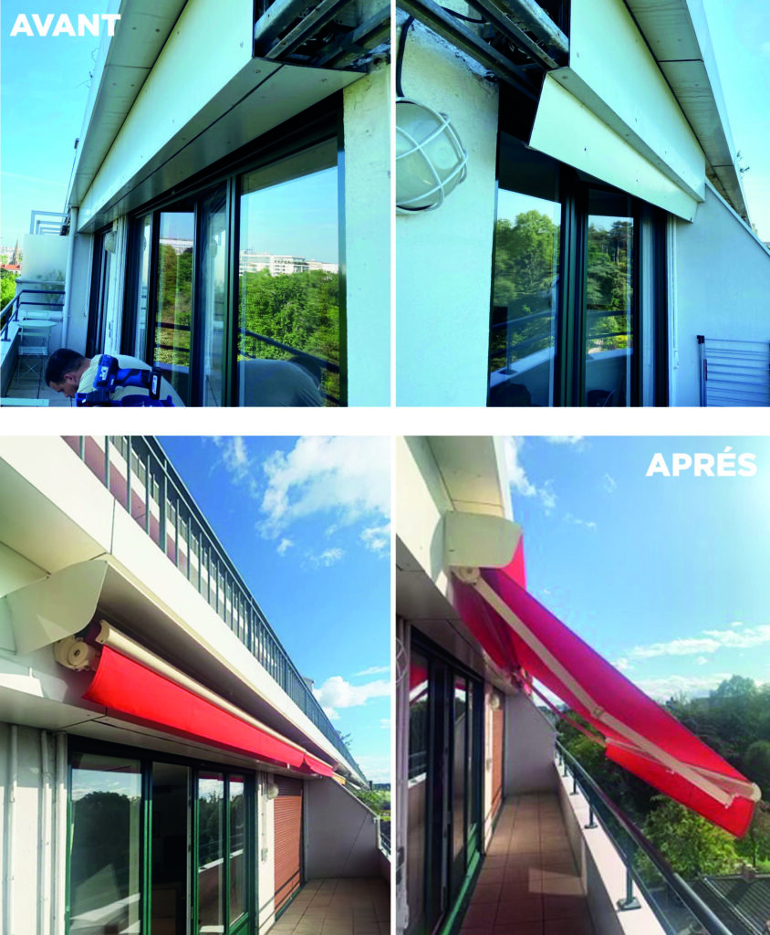 WEISZ-Expert installation stores toiles sur mesure. Sur un coffre de volet roulant sans moyen d'accroche