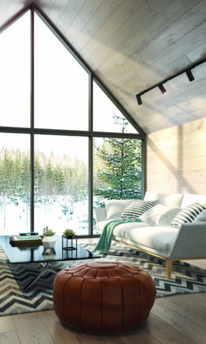 Interior living room of a forest house 3D illustration